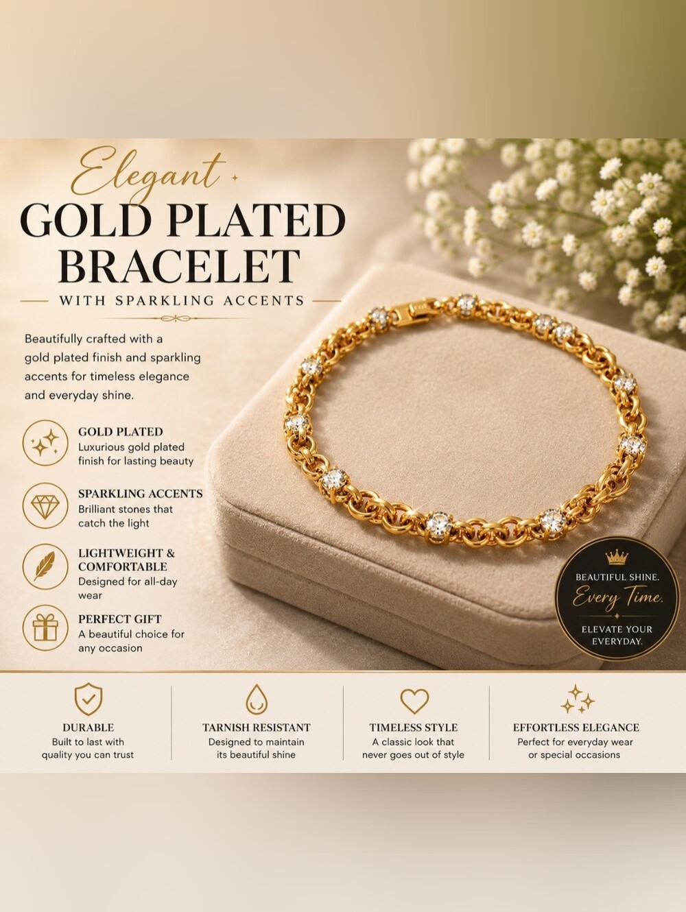 Elegant Gold Bracelet with Sparkling Accents